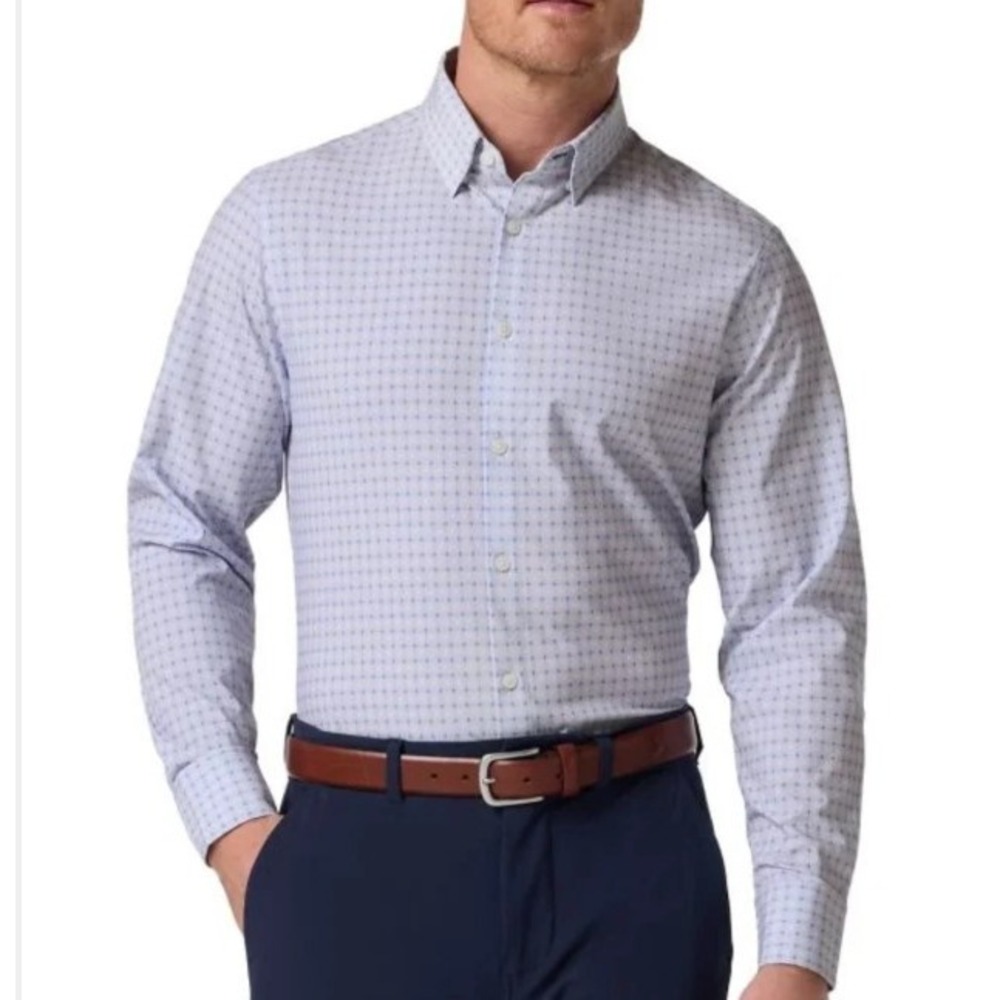 Mizzen + Main Mens XXL Trim Lilac Hatch Mark Performance Dress Shirt NWT